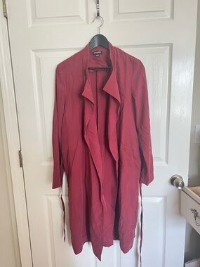 Women’s Red Draped Open Front Trench Coat